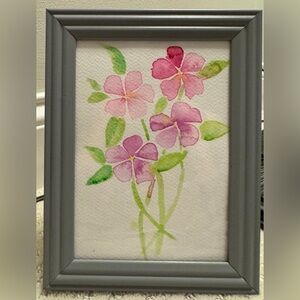 5x7 floral watercolor painting and grey picture frame